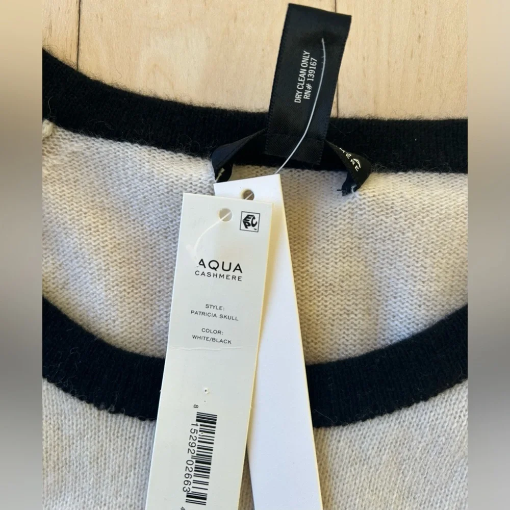 Aqua 100% Cashmere Embellished Skull Cashmere Baseball Style Sweater Large NWT